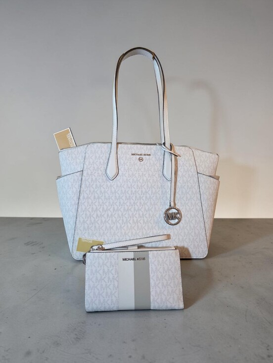 Michael Kors Handbags - Nwt Michael Kors White Signature Tote with Wristlet Accent